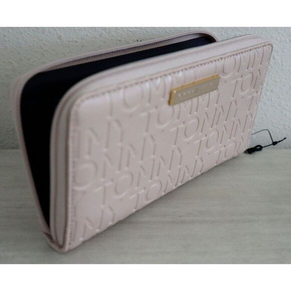 Tommy Hilfiger Women's Pink Logo Embossed Zip Around PU Leather Wallet - Picture 6 of 7